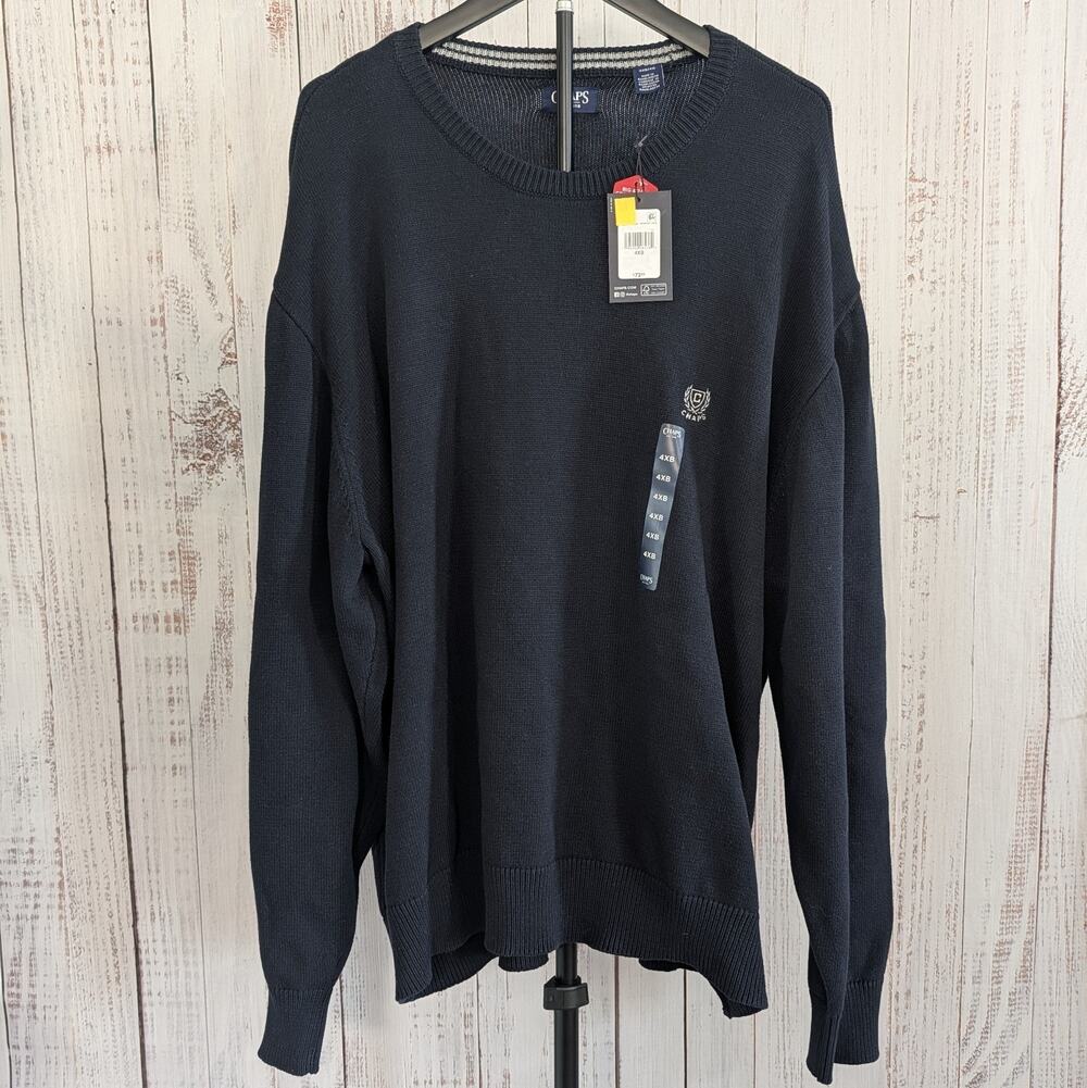 Chaps Sweater Mens 4XB Navy Blue 100% Cotton Knit Crewneck Big and Tall NWT